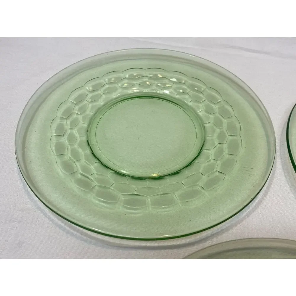 Hex Optic/Honeycomb Vintage 3 Uranium Depression Glass Plates 8